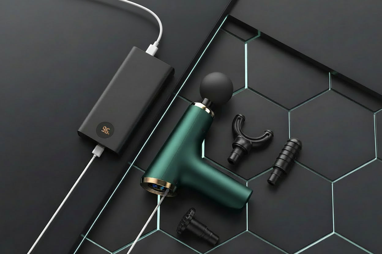 Ultra quiet massage gun with four interchangeable heads